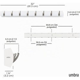 umbra 318858-660 Flip 8 Hook, 8 ganchos, Blanco