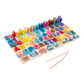 Wooden Number Puzzle Shape Sorter Counting & Matching Game Magnetic Fishing Game Logarithmic Board Montessori Toy for Kids Toddlers Preschool Education