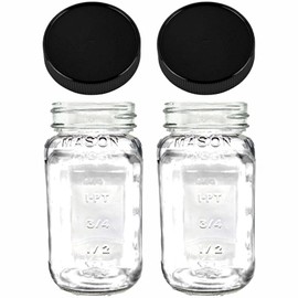 Jarming Collections Mason Jars 24 oz - Glass Jars with Plastic Lids- Set of 2, Mason Jars, Black Lids
