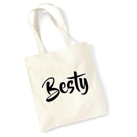 Huuraa Besty Bestie Jute Bag Cotton 10 Litres Size with Motif for Your Best Friend Gift Idea for Friends and Family, natural