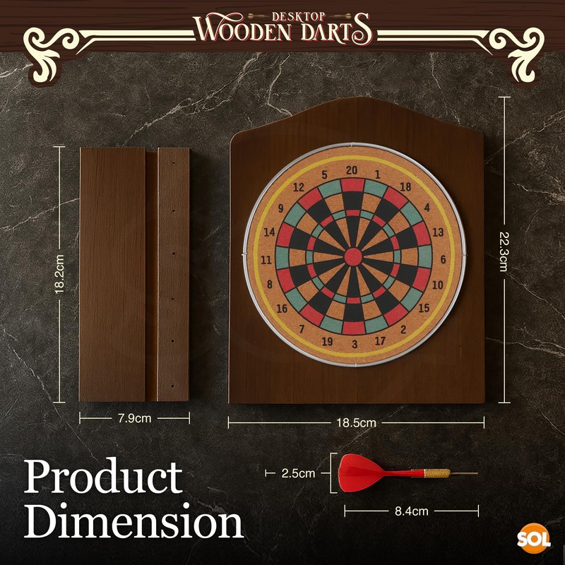SOL Desktop Wooden Dart Board Set - Compact Tabletop Game