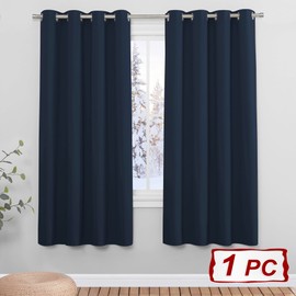 PONY DANCE Navy Blue Blackout Curtain - Eyelet Curtains for Kids Room Noise Reducing Decorative Solid Window Drape for Boys' Room, 1 Piece, Wide 52-inch x Drop 72-inch