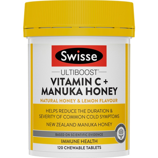 Swisse Vitamin C + Manuka Honey Chewable Tablets 120 - Honey & Lemon - Expiry 08/24