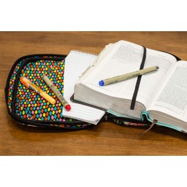 Dicksons Love Never Fails Floral Pattern Quilted Cotton Zippered Bible Cover Case with Handle, Thinline