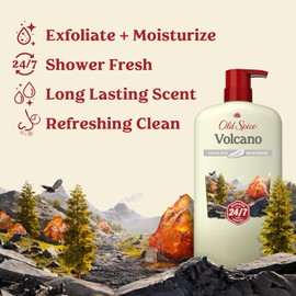 Old Spice Exfoliating & Moisturizing Body Wash for Men, 24/7 Shower Fresh with Lasting Scent, Vitamin B3 Blend, Refreshingly Clean, Volcano with Dark Cedar + Amber Scent, 30 oz