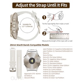 OUTVI 20mm Watch Band for Garmin fenix 5s fenix 6s fenix 7s pro soft silicone with Rose Gold buckle quick fit 20 bands Replacement for garmin epix pro gen 2 42mm long strap women Tanly Dust Rose