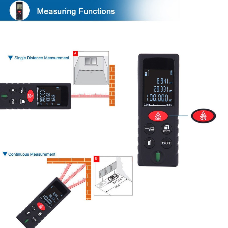 80m/262ft Mini Handheld Digital Laser Distance Meter High Precision Range