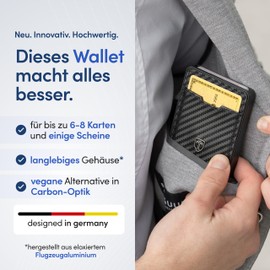 TRAVANDO SWYPE Aluminium Slim Wallet - Men's Carbon Wallet Small with RFID Protection - Small Mini Wallet Men with Money Clip - Card Case with Money Clip, carbon, Note compartment