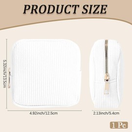 CREATCABIN Corduroy Cloth Cosmetic Bag White Large Capacity Travel Storage Pouch Toiletry Pouch Zipper Tool Bag for Vacation Business Travel Daily Supplies Makeup Tools Organiser 5.32x4.92x2.13in