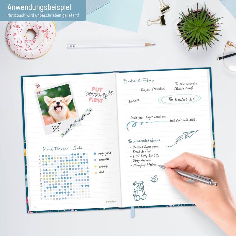 paper&you® Notebook A5+ Lined with Elastic Band [Happy Flower] 156