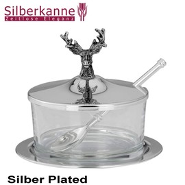 SILBERKANNE Parmesando Jam Jar, Deer, 4 Pieces, Diameter 11 cm, Silver-Plated, Christmas/Hunter