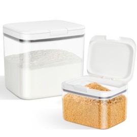 TBMAXS Flour Sugar Storage Containers, 2Pack 2.9 Qt + 4.75 Qt Food Storage Container with Pop-to-Flip Lids for Rice Dog Food Dog Treat Storage, Kitchen Organizers and Storage