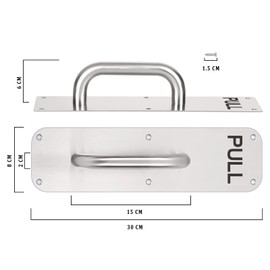 GINZER Stainless Steel Door Handle, Aluminum Alloy Pull and Push Plate Commercial Silver Heavy Duty Sliding Door Handle with Screws,300 X 80 mm