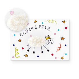 Inkognito Plush postcard, occasion: "fluffy" in motif: "Plush card Glückspelz", artist: "Barbara Dienz-Sengmüller", item number: 20894, published by Berliner Verlag
