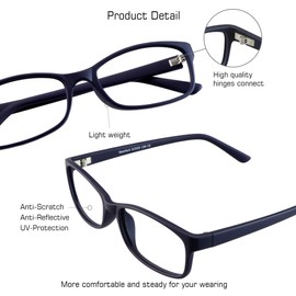 VisionGlobal Blue Light Blocking Glasses for Women/Men, Anti Eyestrain, Computer Reading, TV Glasses, Stylish Square Frame, Anti Glare (Navy, 5.00 Magnification)