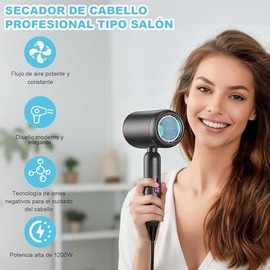 Secadora de Cabello Profesional Iónica 1200W Plegable con Difusor Grande, 3 Peines de Estilizado, Soporte, 3 Temperaturas y 2 Velocidades