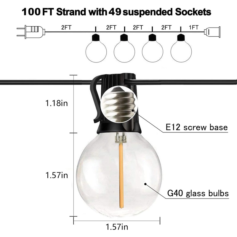Banord 100FT G40 Globe String Lights, 2700K LED Outdoor Patio