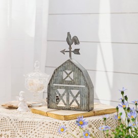 Synovana Barn Shaped Tea Light Candle Holder Farmhouse Galvanized Metal Candle Holder Vintage Decorative Tealight Holder for Table Centerpiece Decoration - 5.24" x 1.97" x 9.25"