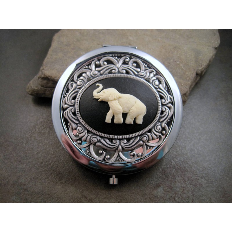Handmade Elephant Cameo Compact Mirror
