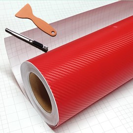DIYAH 3D Red Carbon Fiber Film Twill Weave Vinyl Sheet Roll Wrap DIY Decals with Hand Tools (24" X 60" / 2 FT X 5 FT)