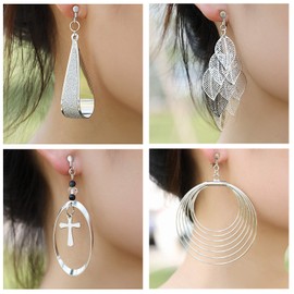 15 Pairs Wholesale Clip on Earrings for Women Trendy-Celtic Knot Earrings,Long Bar Earrings,Tear Drop Earrings Clip on Hoop Earrings for Women-Cross Clipon Earrings for Women (#2)