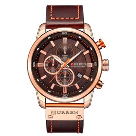 CURREN Reloj de Pulsera para Hombre, Análogo, Elegante, Moderno, Casual, Deportivo, Multifuncional, con Calendario, Cronógrafo, Cronómetro, Segundero, Correa Tipo Piel, Cuero, Ajustable, Broche de Seguridad de Hebilla