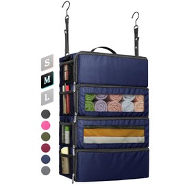 Vokelater Suitcase Organizer, Travel Luggage Organizer Hanging Shelves Packing Cube Organizer Closet/Collapsible Portable Travel Organizer for Carry-on,Medium, Blue