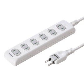 Sanwa Supply TAP-TSH61N Fire Prevention Safety Tap, 2P, 6 Socks, 3.3 ft (1 m), Dust Prevention Shutter, Swing Plug for Easy Wiring, White