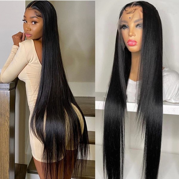 MSGEM 180% Density 13x4 HD Transparent Lace Front Wig Human Hair 24 Inch Brazilian Straight Human Hair Lace Front Wig for Black Women Pre Plucked with Baby Hair Natural Color