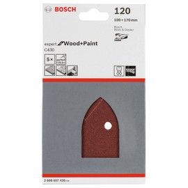 Bosch 5x C430 Sanding Sheets (for Wood and Paint, 93x135 mm, Grit 120, 4 Holes, Professional Accessories for Multi Sanders from Most Brands)