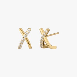 Gold&Deer 14K GF stitch cubic cross earrings rose gold / 골드앤디어 14K GF 스티치 큐빅 크로스 귀걸이 로즈골드