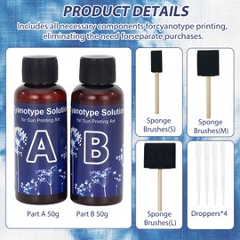 Cyanotype Kit, Cyanotype Sensitizer Set for Sun Printing,for Sun Printing to Creating Photographic Blueprints on Paper and Fabric for Beginners & Artists