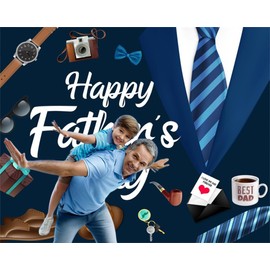 Happy Father's Day Backdrop 10x8ft Large Fathers Day Backdrops for Photography Blue Suit Tie I Love Dad Party Supplies for Fathers Day Outdoor Indoor Decoration