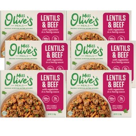 Miss Olive’s Lentil & Beef with Vegetables Ready Meal, Lower Sodium Shelf Stable Heat & Eat Entrée in Hearty Sauce, 7 oz (Pack of 6)