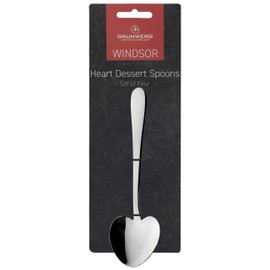 Grunwerg Windsor Carded 4-Piece Heart-Shaped Dessert Spoon Set 4HDWDR/C, 18/0 Stainless Steel, Silver