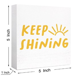 Inspirational Wood Box Sign Keep Shining Sunshine Wooden Block Signs Motivational Desk Décor for Home Office Bedroom Table Décor,Cheer Up Gifts for Women Girl Friend
