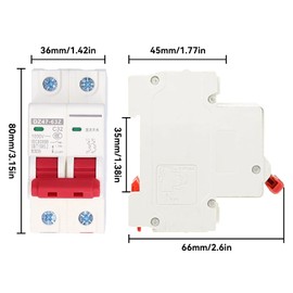 1000V DC Circuit Breaker 32A 2P DIN Rail Home Overload Protection Air Switch Circuit Breaker for Residential Lighting Distribution Lines Solar PV System DZ47-63Z C32