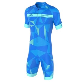 FDX Men’s Cycling Skinsuit – 3D Padded, Breathable, Quick Dry Triathlon Suit – Short Sleeve One Piece Bodysuit for Bicycle Training, Racing Bike Top, Cyclist Clothing (Blue – S)