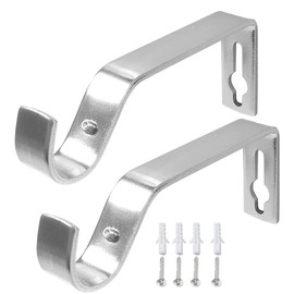 Heavy Duty Metal Curtain Pole Bracket Holder Curtain Rod Support Wall Brackets Holder (Silver)