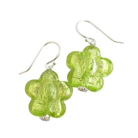 Murano Glas Limettengrüne Blumen Sterling Silber Ohrringe - Geburtstagsgeschenk - Weihnachtsgeschenk - Handgefertigte Geschenkideen für Frauen