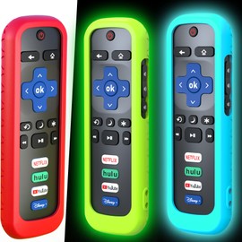 3 Pack Remote Case for Roku, Battery Cover for TCL Smart TV Steaming Stick, Silicone Protective Controller Universal Sleeve Skin Glow in The Dark Green Red and Blue