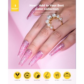 BURANO Glitter Gel Nail Polish, LED UV Nail Gel Shimmer Holographic Effect Soak off Gel Curing Required, No Chip Gel Polish Sparkle Gel Home DIY Nail Salon (Pink LP22)