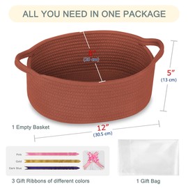 COMSE Small Woven Basket with Gift Bags and Ribbons, Gift Basket Empty, Basket for Gifts, Baby Toy Basket, Nursery Basket, Cotton Rope Basket for Storage, 30.5 x 20 x 13 CM, Autumn Glaze