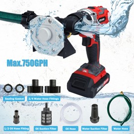 KITLUCK Hand Drill Pump, 750GPH Drill Powered Water Transfer Pump with Water Hose, Oil Tube and Adapter, Manual Water Pump for Drill, Small Self-Priming Electric Drill Pump for Water, Gasoline