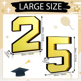 CroBlissful 13.7 Graduation Charcuterie Letters Fillable Large 25 Cardboard Numbers Box Number Shaped Tray Candy Container Box for School Grad Birthday Party Supplies(Black Gold)