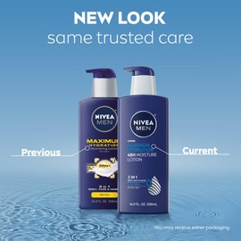 NIVEA MEN Maximum Hydration 48-Hour Moisture Body Lotion for Dry Skin, Aloe Vera Lotion for Men, 3-in-1 Body, Face and Hands, Dermatologically-Tested, 16.9 Fl Oz Bottle