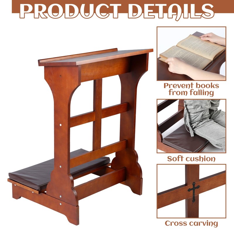 DoubleFill Solid Wood Prayer Bench Stool with Shelf and Cushion