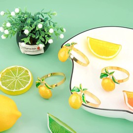 Hopbucan 12 Pieces Lemon Napkin Rings Summer Napkin Holders Tropical Fruit Napkin Buckle Decor for Summer Birthday Wedding