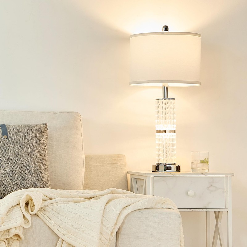 SAIWEYA Crystal Table Lamps Modern 3-Way Dimmable Bedside Lamp with