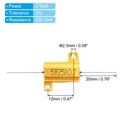 PATIKIL 5W 250 Ohm Aluminum Shell Resistor 2pcs Aluminum Housing Resistor Storage Case Winding Resistor Screw Tap Power Resistor Golden